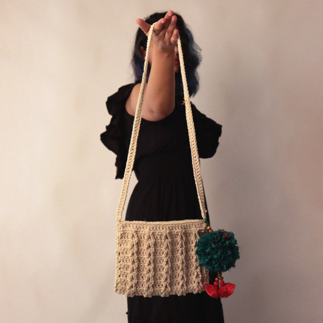 Hand-Crafted Carry-All Mini Sling Bag | Hand-Crochet | Cotton Yarn | Off White