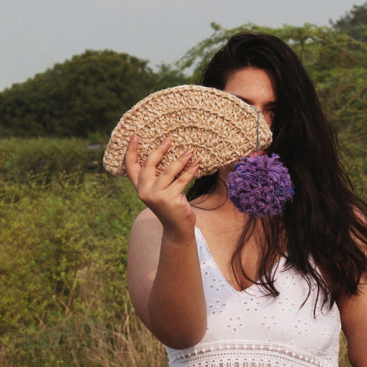 Hand-Crafted Semi-Circle Clutch Bag | Hand-Crochet | Jute | Brown
