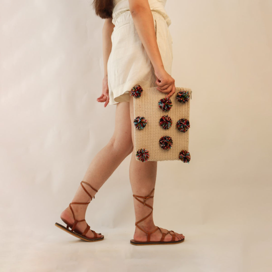 Rectangular Clutch/Pouch Bag | Hand-Crochet | Cotton Yarn | Off White