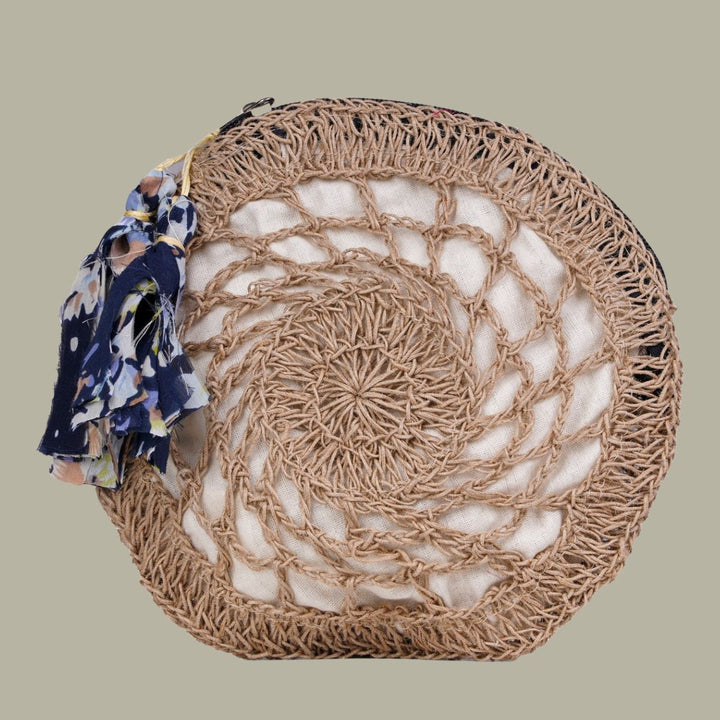 Hand-Crafted Jaali Round Pouch | Hand-Crochet with Jute Yarn | Brown