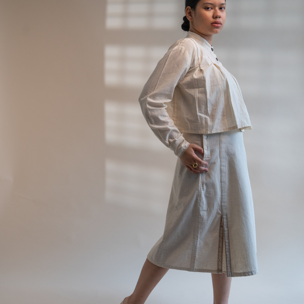 Ivory A-Line Skirt | Hand Embroidered | Formal Wear | Anytime Appeal