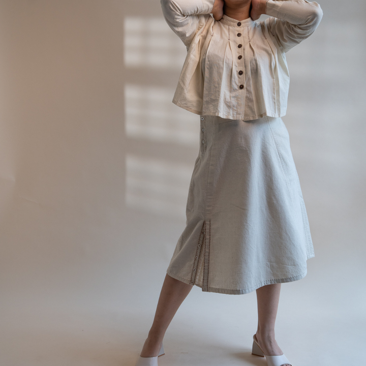 Ivory A-Line Skirt | Hand Embroidered | Formal Wear | Anytime Appeal