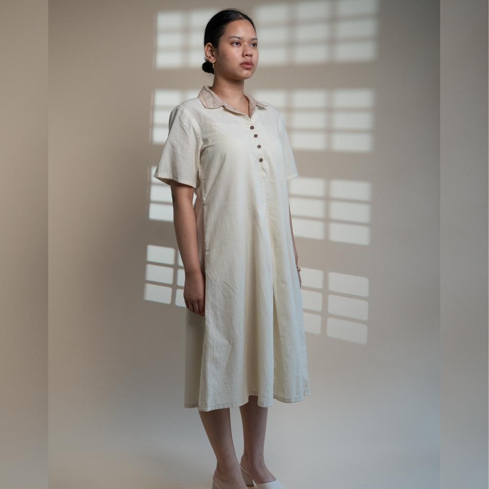 Ivory A Line Dress | Understated Classic Appeal | Kantha Crafted