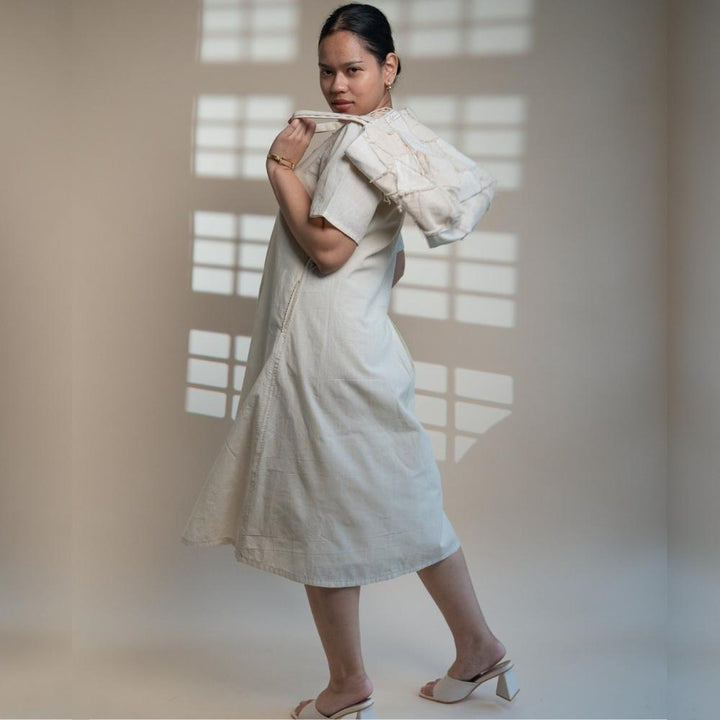 Ivory A Line Dress | Understated Classic Appeal | Kantha Crafted