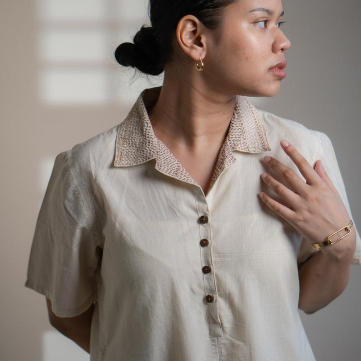 Ivory A Line Dress | Understated Classic Appeal | Kantha Crafted