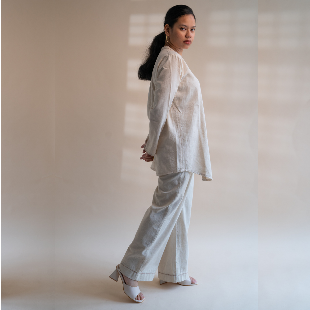 Ivory Asymmetric Hemline Shirt | Hand Crafted | Classic Ivory