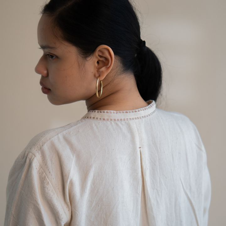 Ivory Asymmetric Hemline Shirt | Hand Crafted | Classic Ivory