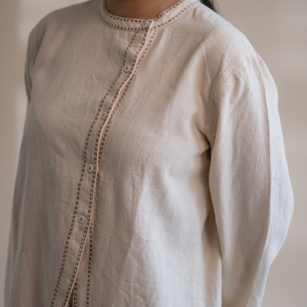 Ivory Asymmetric Hemline Shirt | Hand Crafted | Classic Ivory