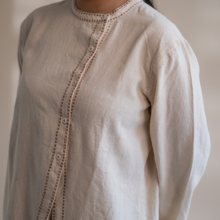 Ivory Asymmetric Hemline Shirt | Hand Crafted | Classic Ivory