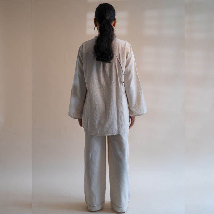 Ivory Asymmetric Hemline Shirt | Hand Crafted | Classic Ivory