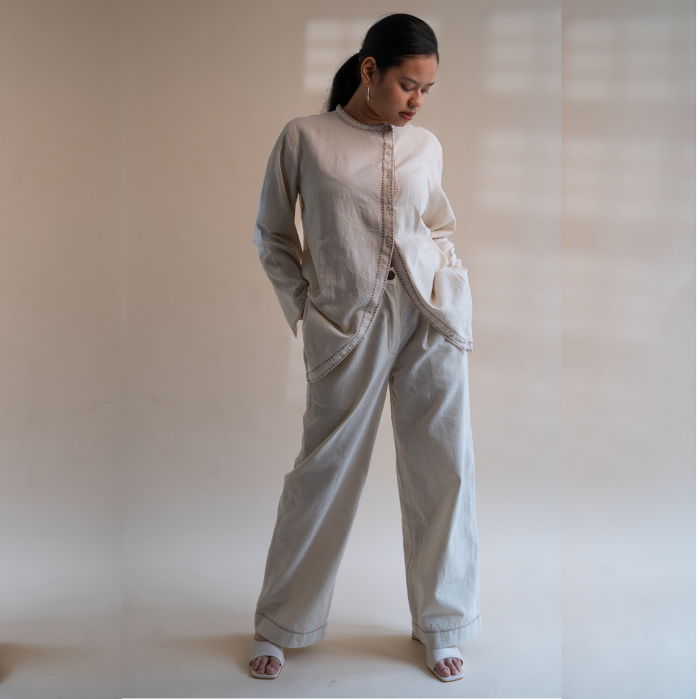 Ivory Asymmetric Hemline Shirt | Hand Crafted | Classic Ivory