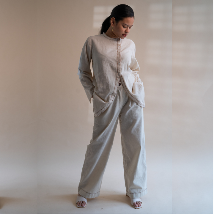 Ivory Asymmetric Hemline Shirt | Hand Crafted | Classic Ivory