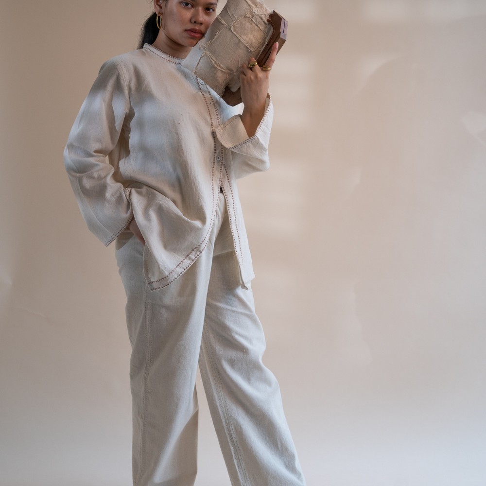 Ivory Asymmetric Hemline Shirt | Hand Crafted | Classic Ivory