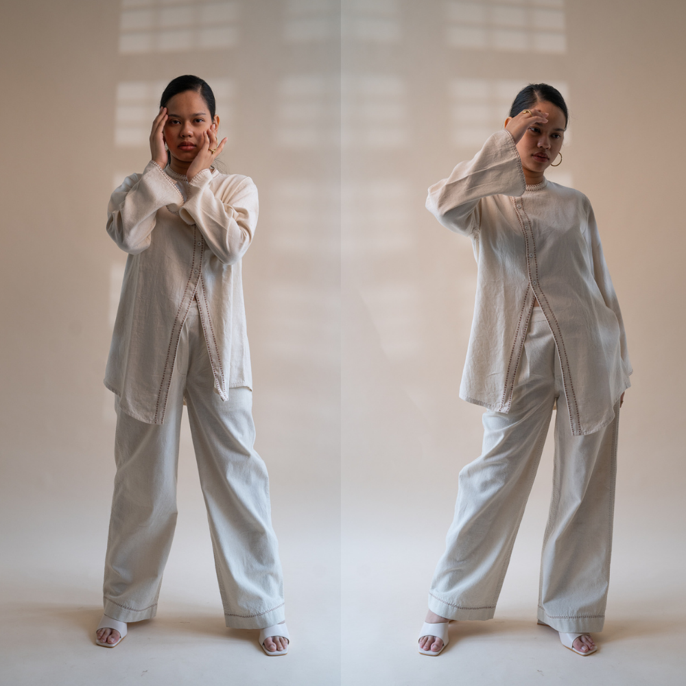 Ivory Asymmetric Hemline Shirt | Hand Crafted | Classic Ivory