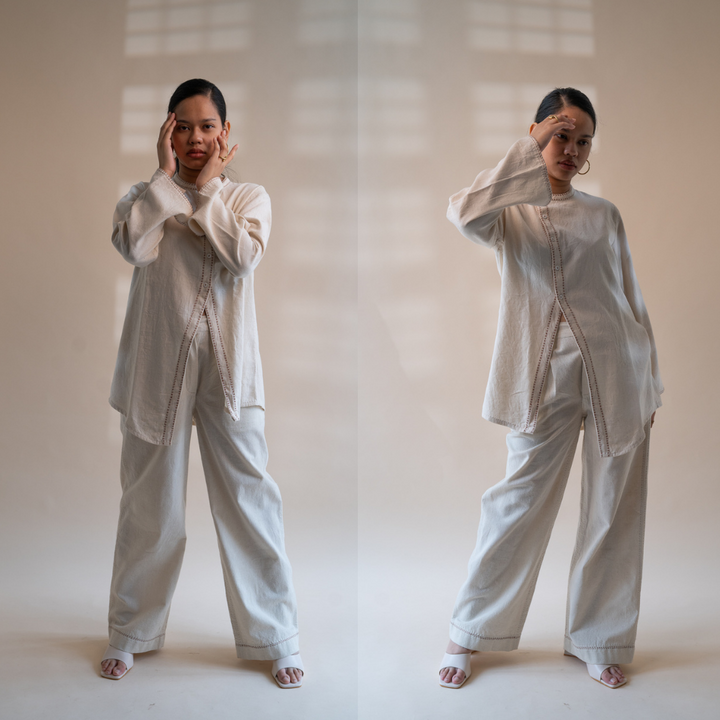 Ivory Asymmetric Hemline Shirt | Hand Crafted | Classic Ivory