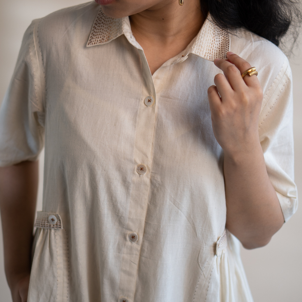 Ivory Button Down Relaxed Dress | All Season | Tailored for Comfort