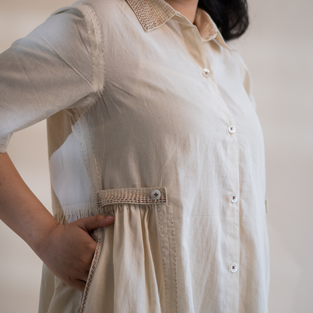 Ivory Button Down Relaxed Dress | All Season | Tailored for Comfort