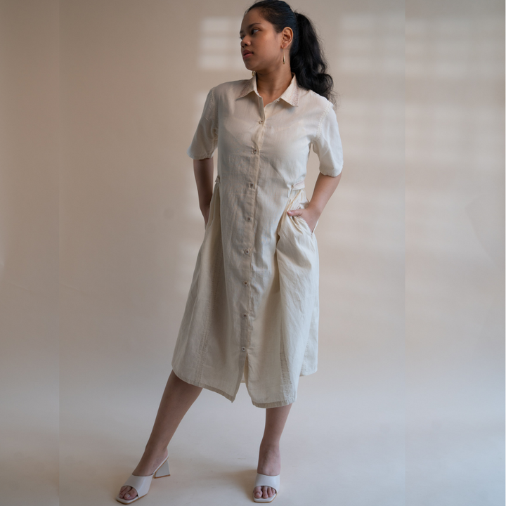 Ivory Button Down Relaxed Dress | All Season | Tailored for Comfort