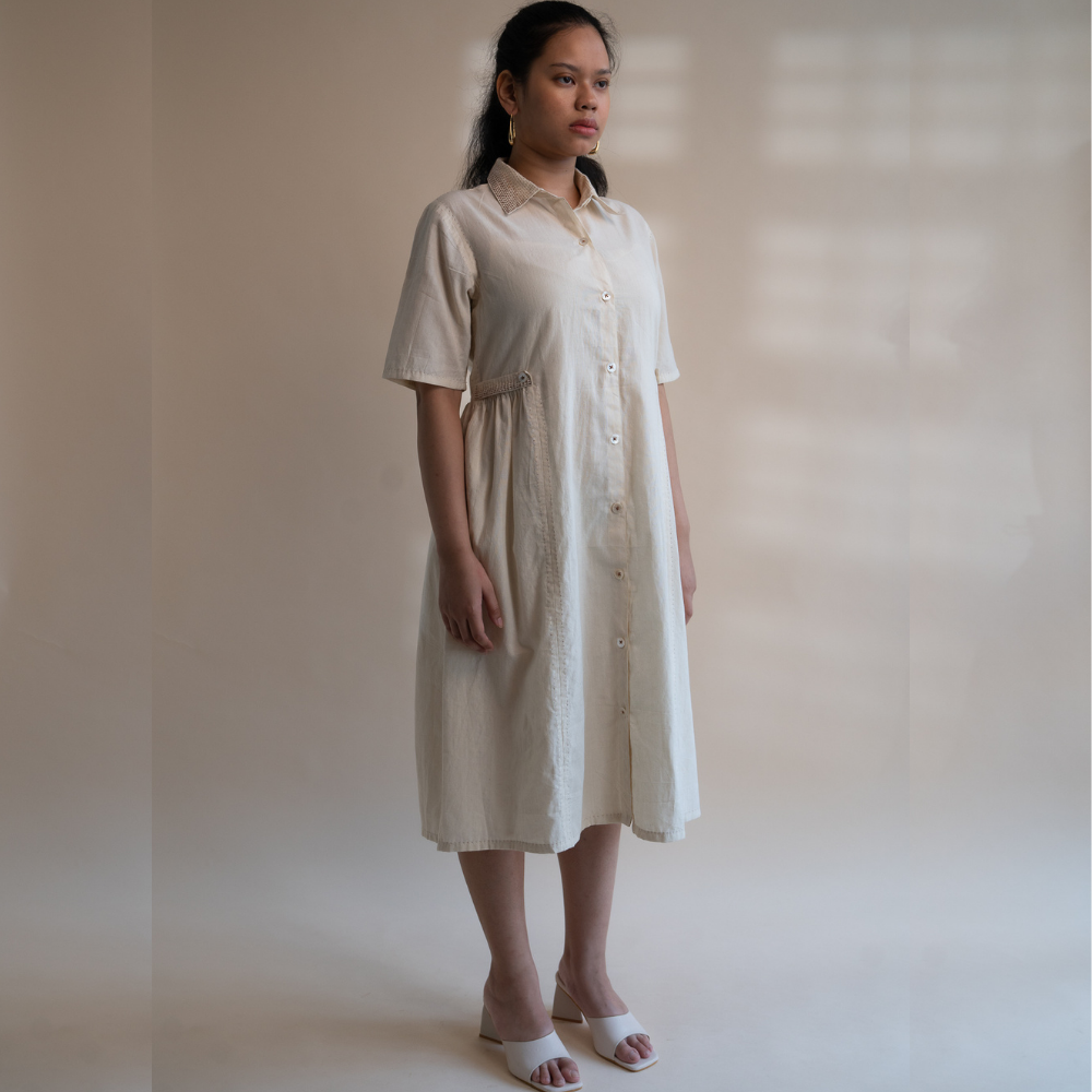 Ivory Button Down Relaxed Dress | All Season | Tailored for Comfort