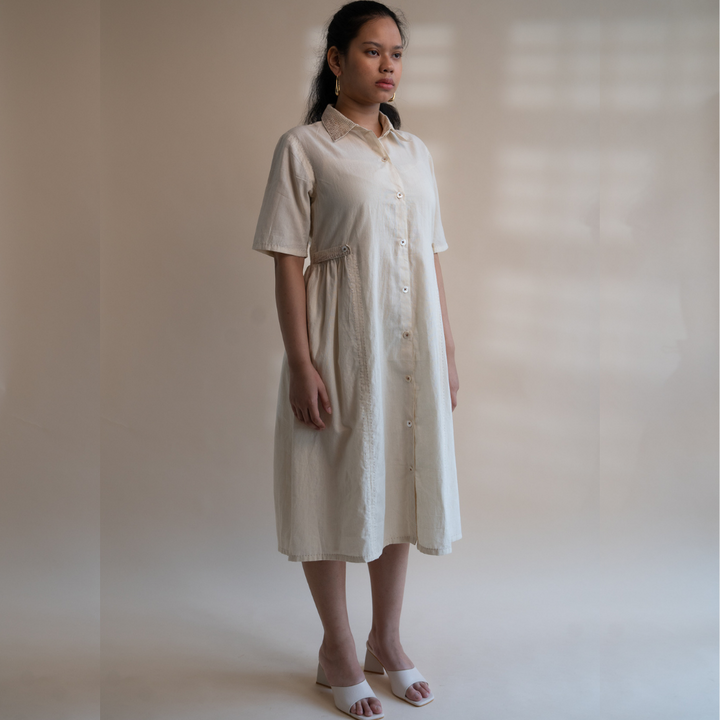 Ivory Button Down Relaxed Dress | All Season | Tailored for Comfort