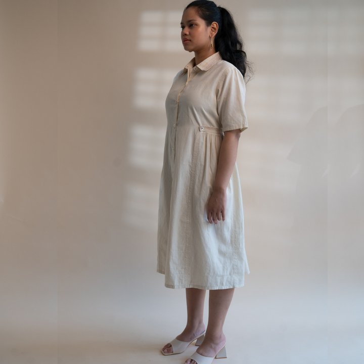 Ivory Button Down Relaxed Dress | All Season | Tailored for Comfort
