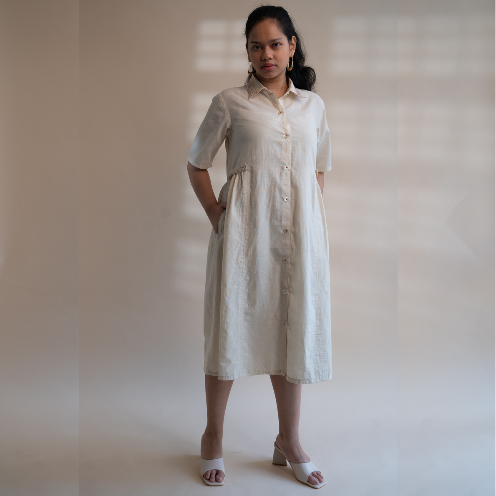 Ivory Button Down Relaxed Dress | All Season | Tailored for Comfort