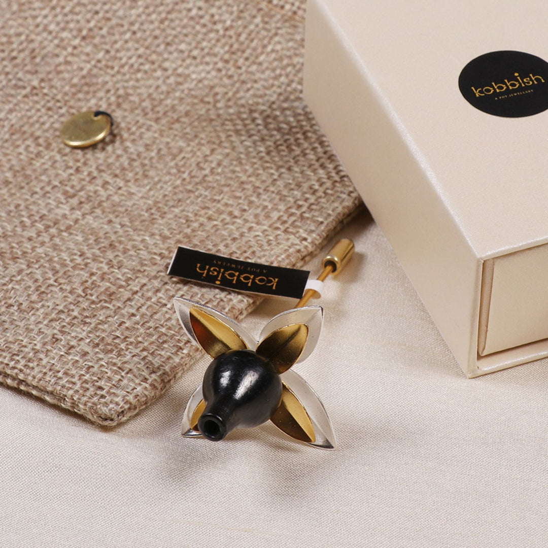 Lapel Pin Guldasta | 22 Kt Gold and Silver Plated Brass | Artistic Design | Men Fashion