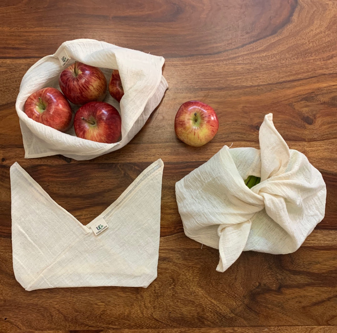 Off-White Set of 3 Bento Bags | Muslin Cotton | Food Storage | Travel Friendly