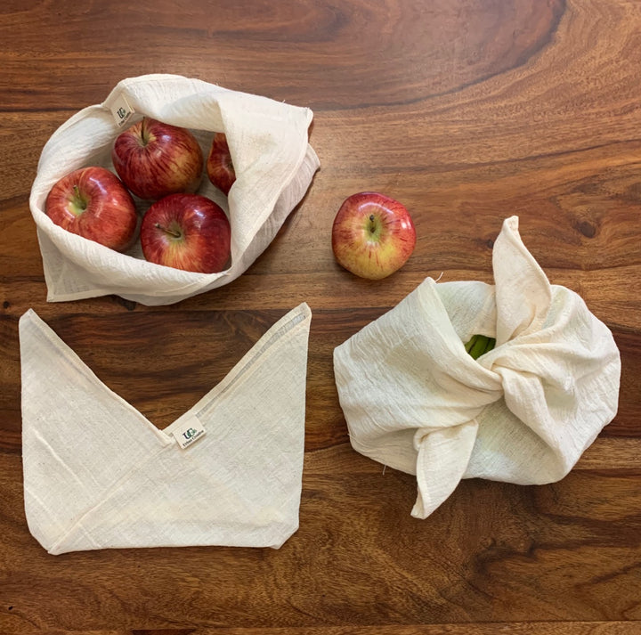 Off-White Set of 3 Bento Bags | Muslin Cotton | Food Storage | Travel Friendly