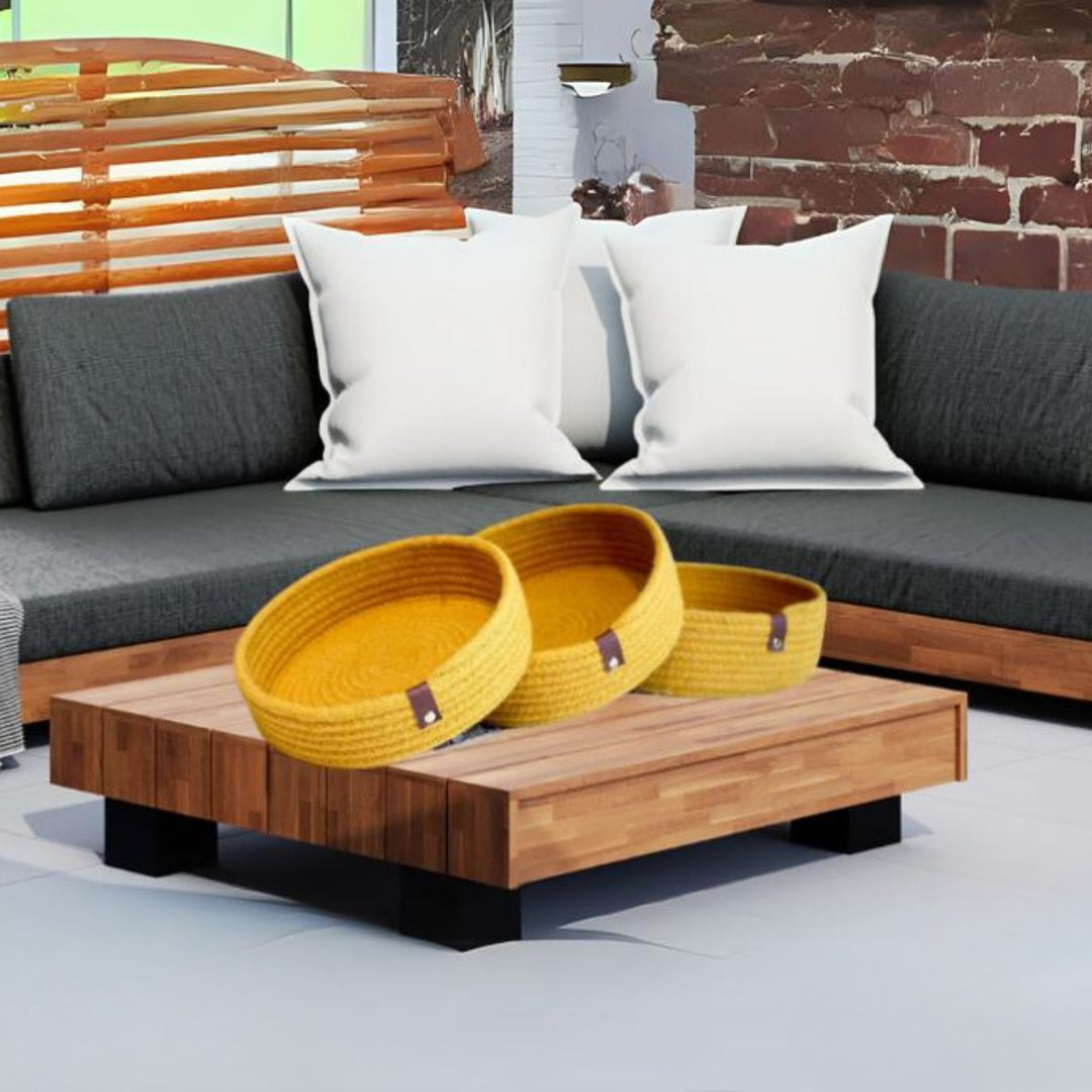 Mustard Yellow Hand-Crafted Nesting Basket | Cotton | Bohemian | Set Of 3