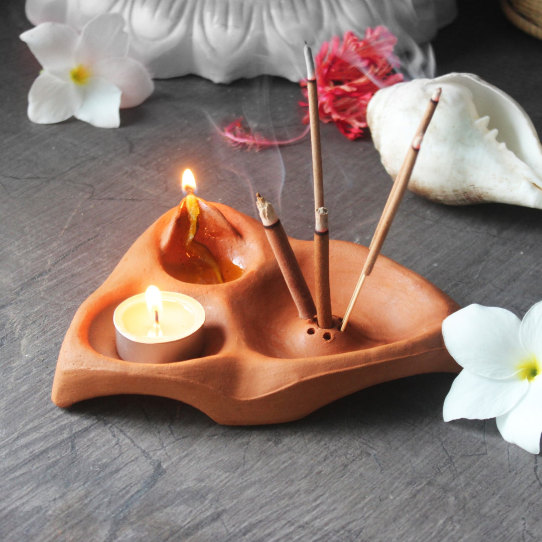 3-In-1 Terracotta Puja Thali | Hand-Crafted | Modern Design