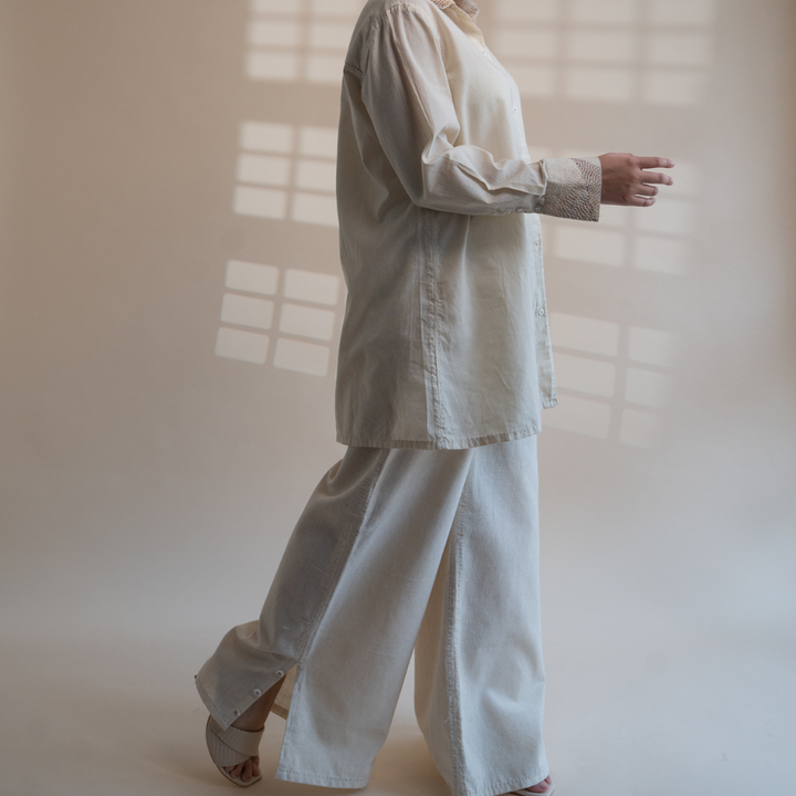Pant With Side Slit | Crafted with Kantha Detailing | Earthy Ivory