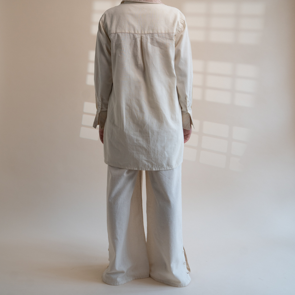 Pant With Side Slit | Crafted with Kantha Detailing | Earthy Ivory
