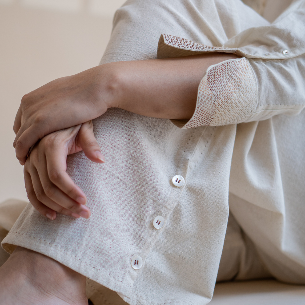 Pant With Side Slit | Crafted with Kantha Detailing | Earthy Ivory