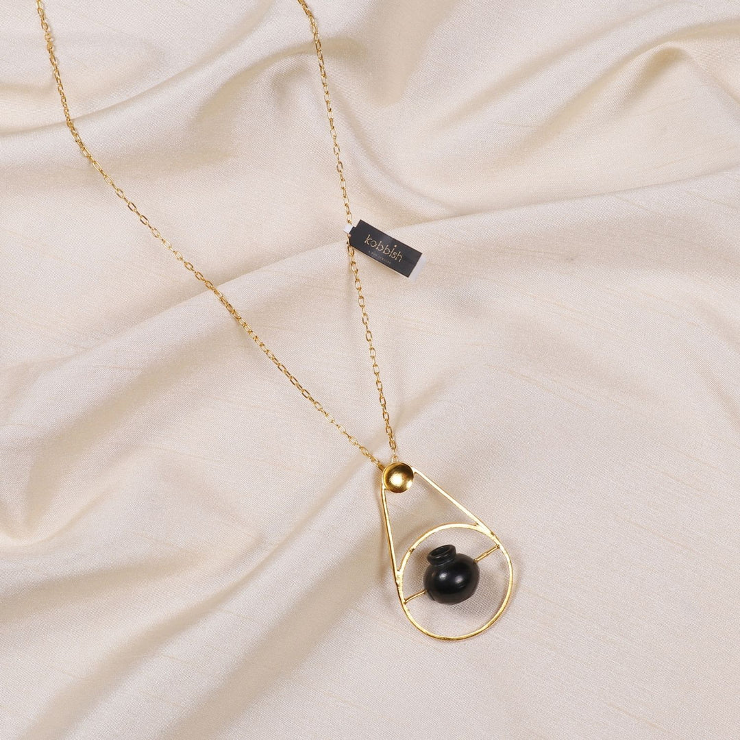 Pendant Style Necklace | 22kt Gold Plated | Classic Design | Hand-crafted | Black Pottery