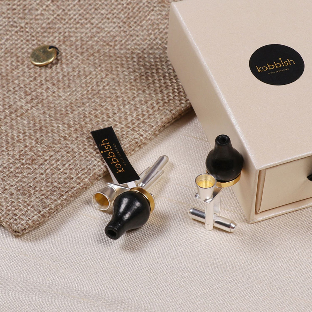 Pyau Cufflink | 22 Kt Gold Plated | Men Cufflink | Black Pottery Crafted | Hand-Crafted