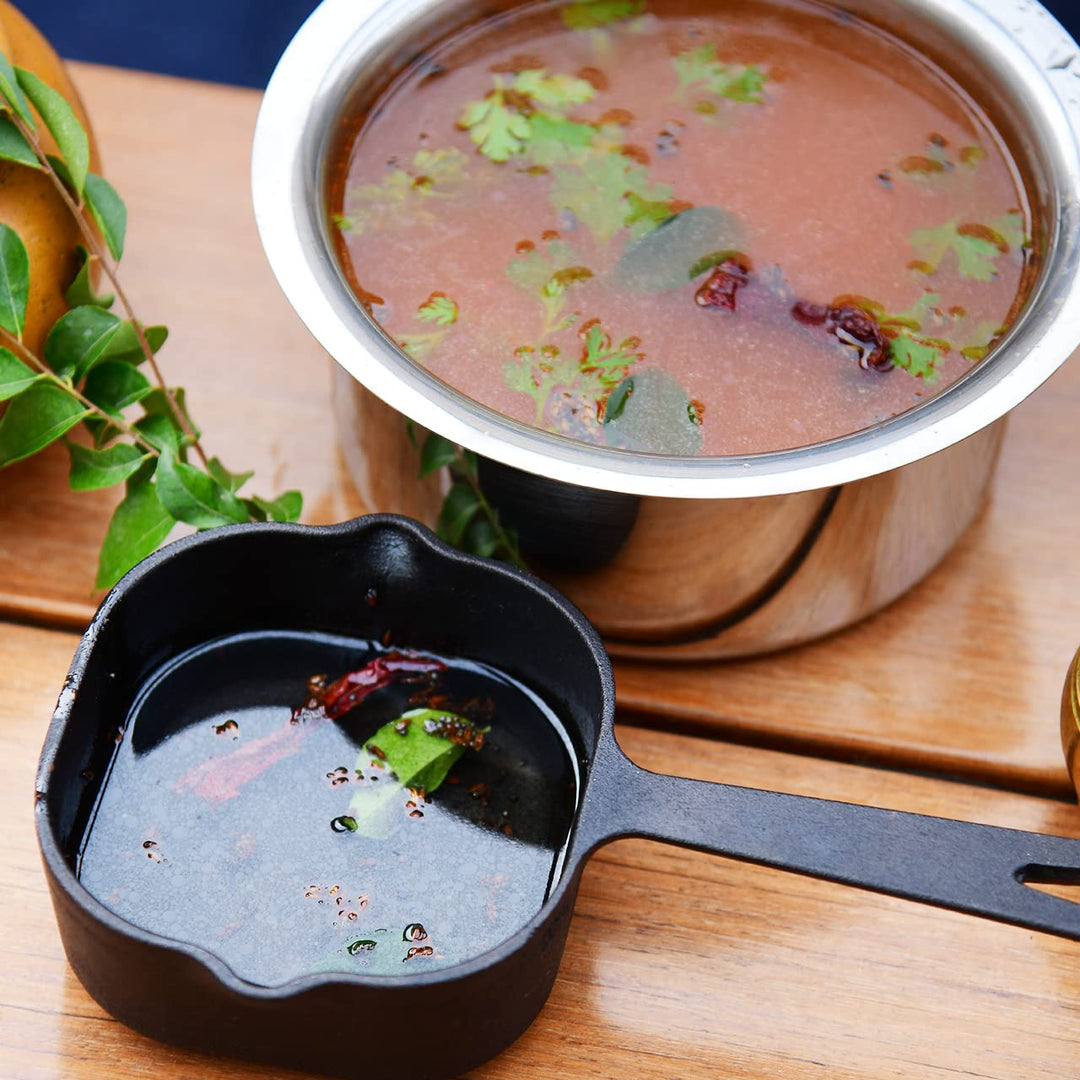 Tadka Pan | Cast Iron | Pre Seasoned With Oil | OTG & Induction Friendly | Square