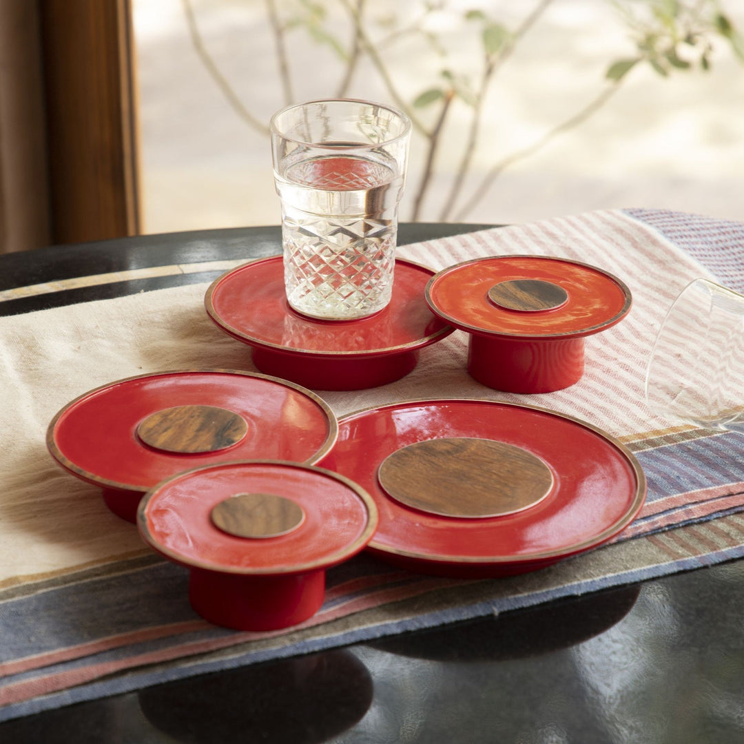 Tea Coasters | Acacia Wood | Red Lacquer Finish | Table Top