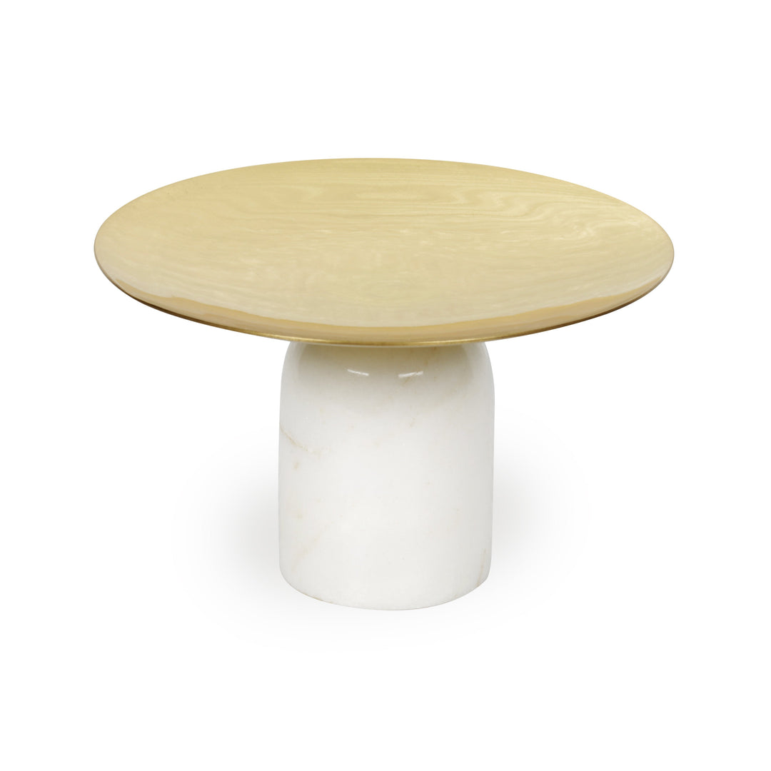Brass Fruit Bowl With Domed Marble Stand, White & Golden, Table Top Decor