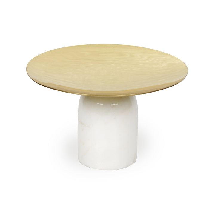 Brass Fruit Bowl With Domed Marble Stand, White & Golden, Table Top Decor