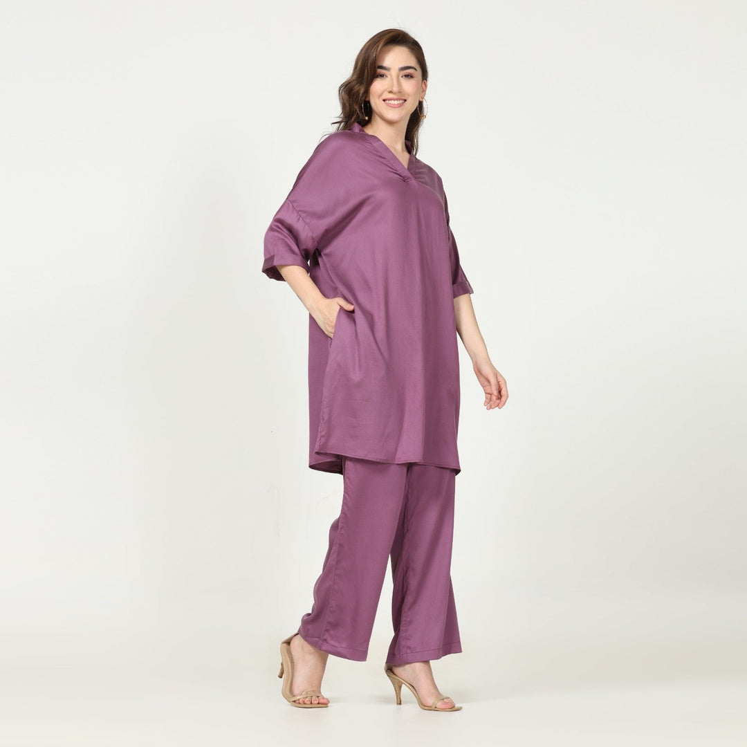 Kimono Tunic & Pant Set | Modal | Relaxed Outing Dress | Royal Purple