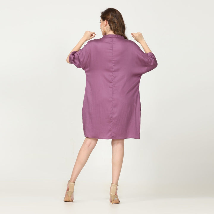 Royal Purple Mandarin Collar Kimono Dress | Hand-Crafted