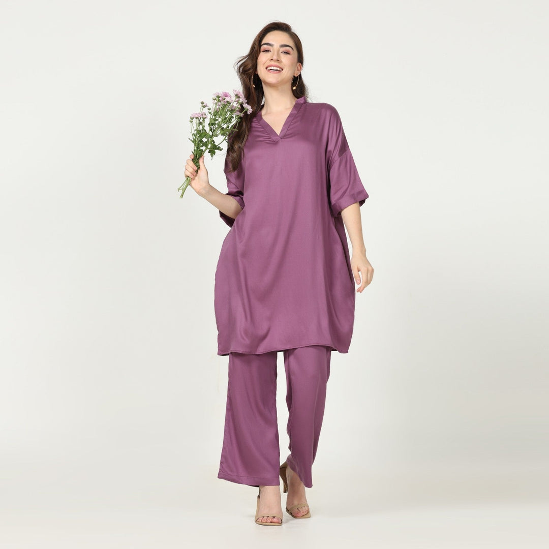 Kimono Tunic & Pant Set | Modal | Relaxed Outing Dress | Royal Purple