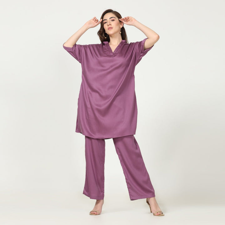 Kimono Tunic & Pant Set | Modal | Relaxed Outing Dress | Royal Purple