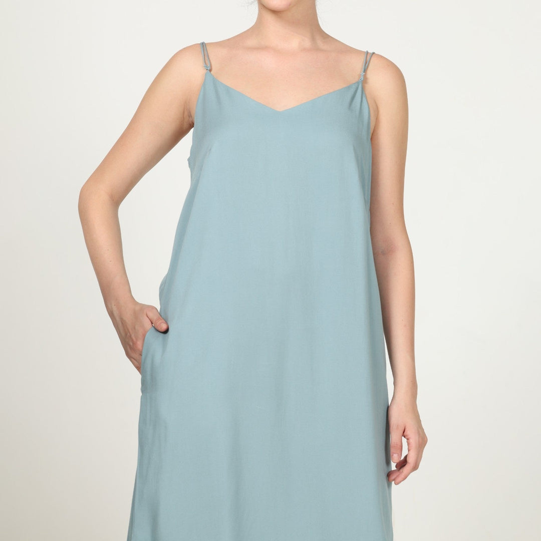 Powder Blue Women's Chic Slip On Strappy Dress | Effortless Elegance