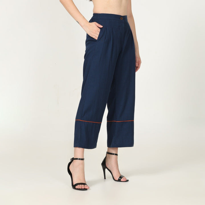 Navy Blue Barrel Leg Pants for Women | Cotton, Tencel & Hemp Fabric