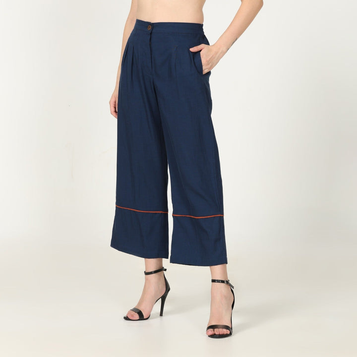 Navy Blue Barrel Leg Pants for Women | Cotton, Tencel & Hemp Fabric