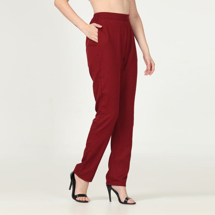 Maroon Tapered Pants for Women | Cotton, Tencel &  Hemp | Chic Comfort