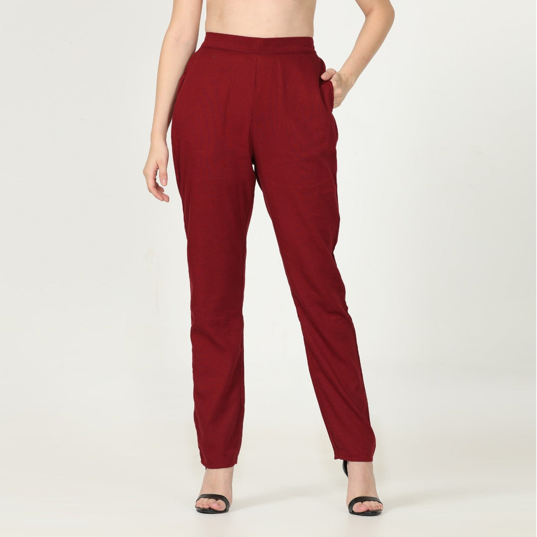 Maroon Tapered Pants for Women | Cotton, Tencel &  Hemp | Chic Comfort