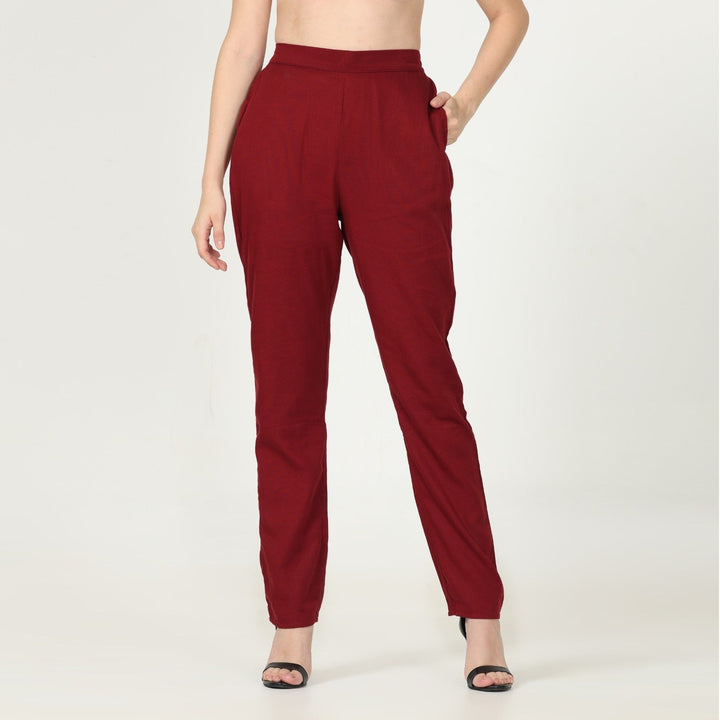 Maroon Tapered Pants for Women | Cotton, Tencel &  Hemp | Chic Comfort
